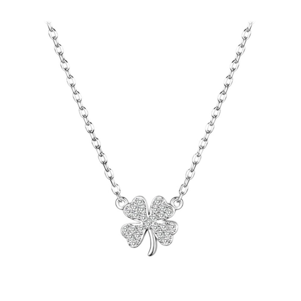 925 Sterling Silver Four-leaf Clover Luck Leaves Necklace Choker Women Jewelry - Picture 5 of 8